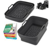 2PCS Air Fryer Liners Silicone for Ninja Dual AF400UK Airfryer Accessories, Reusable 7.6-9.5L Air Fryers Inserts Trays Liner, Double Stack Foldable Basket with Magnetic Cookbook Recipe Book