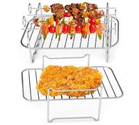 2Pcs Air Fryer Rack with 4 Barbecue Sticks for Double Basket 304 Stainless Steel Grilling Rack Air Fryer Accessories Cooking Rack for Oven Microwave Baking Roasting (A)