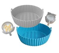 2pcs Air Fryer Silicone Liner 7.8 inch/20cm Medium Air Fryer Accessories Reusable Replaces Parchment Paper Fits 3-5L Compatible with Ninja, Cosori, Tower (Grey/Blue)