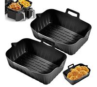 2Pcs Air Fryer Silicone Pot for Ninjas Dual Air Fryer, Reusable Silicone Air Fryer Liners Double Basket with Handle Replacement of Parchment Paper Liners for Air Fryer, Oven, and Microwave(Black)