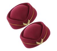 2pcs Air Hostess Hat Air Stewardess Cap Woolen Flight Hat Wine Red 56-58cm Soft Comfortable Universal Fit for Women Stage Performances and Formal Events