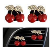 2PCS Air Vent Clips Rhinestone Cherry Metal Air Outlet Perfume Clips for Car Auto Bling Cute Car Accessories Decoration for Women