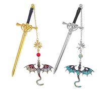 2pcs Alloy Dragon Bookmarks, Sword Bookmark Set in Sky Blue and Red, Fantasy Themed Reading Accessories for Book Lovers, Students and Teachers, Durable Metal Book Markers with Unique Design