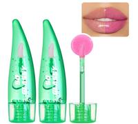 2PCS Aloe Vera Lip Oil Set, Colour Changing Lipstick Lip Balm Lip Gloss for Teenage Girls, Pink Lip Serum Tinted Lip Balm, Long Lasting Moisturising Hydrating Lip Oil for Cracked Lips