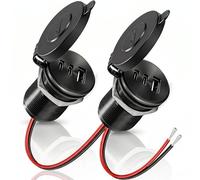 2PCS Aluminum Alloy 12V/24V RV USB Outlet 90W 3 Charging Ports, GIBBAB 2 36W PD3.0 Type-C+18W QC3.0 Fast Charging Socket, Waterproof Cover Recessed Mount Car Charger Cigarette Lighter Replacement Boat