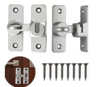 2pcs Aluminum Alloy Silver Door Latch 90 Degree 180 Degree Universal Interior Sliding Door Security Lock for Bathroom Barn Window Bedroom Garden Outdoor Garage