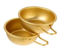 2pcs Aluminum Korean Rice Wine Bowl with Handle, Yellow Serving Dish | Two-piece Set, Lightweight for Ramen and Desserts, Contemporary Style, Table Serving or Restaurant Use