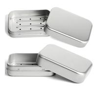 2Pcs Aluminum Square Soap Dish with Drain Net,Waterproof Soap Dish for Travel,Soap Bar Holder Dish with Lid and Also Works in the Bathroom, Shower