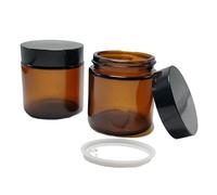 2PCS Amber Glass Empty Refillable Sample Bottle Cosmetic Face Cream Jar Pot Bottle Container Holder Case with Black Screw Cap Lid and Liners (100G/3.4oz)