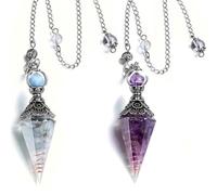 2pcs Amethyst Reiki Crystal Pendulum Vintage Hexagonal Natural Gemstone Point Pendant Pendulum for Dowsing Scrying Divination Meditation Wicca for Dowsing, Meditation