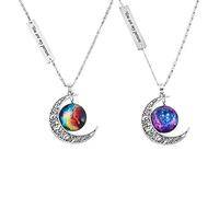 2Pcs Ancient Silver You Are My Person Universe Star Patch Stencil Moon Lettering Pendant Necklace 47cm-1 Set Fashion in practical