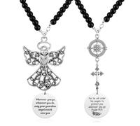 2pcs Angel & Cross Hanging Car Charms for Rear View Mirror, Guardian Psalm 91:11 Rearview Hanger Ornament Accessories, Protection Car Pendant Perfect Bible Verse Day Decor Gifts for Family Friends