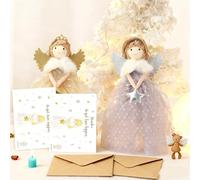 2Pcs Angel Tree Topper,26 cm High Angel Topper Christmas Tree Decorations with 2 Greetings Cards and 2 Envelopes,Christmas Trees Fairy Topper for ChristmasTrees Decorations and Home Decor