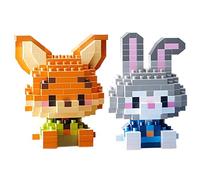 2Pcs Animal Building Blocks Set, Cunning Rabbit & Silly Fox Construction Toy, Mini Bricks Toys for Boys and Girls, Creative DIY Educational Toy for Stress Relief & Home Decor