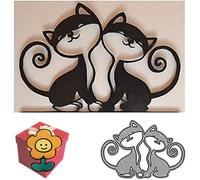 2Pcs Animal Cat Metal Die Cuts，2Pcs Animal Cat Party Festival Invitation Card Cutting Dies Cut Stencils for DIY Scrapbooking Photo Album Decorative Embossing Paper Dies Template+Cute Brooch Pin