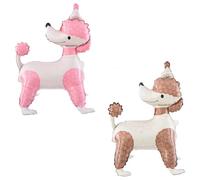 2pcs Animal Dog Balloons 4D Standing Poodle Dog Cute Pink Brown Puppy Foil Balloon Doggy Pet Birthday Party Decorations Baby Shower Supplies Lets Pawty Prop