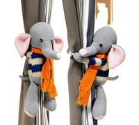 2PCS Animal, Soft Knitting Fabric Cute Cartoon Holder Straps with Elastic Button(Elephant)