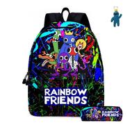 2Pcs Anime Game Rainbow Backpack with Friends Keychain,16in 3D Printed Cartoon Laptop Bag Casual Daypack Travel Backpacks. (A)