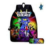 2Pcs Anime Game Rainbow Backpack with Friends Keychain,16in 3D Printed Cartoon Laptop Bag Casual Daypack Travel Backpacks. (B)