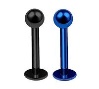 2Pcs Anodized Titanium G23 Black 16g Labret Studs Piercing Jewelry Monroe Tragus Cartilage Lip Medusa 3mm Ball More Choices, Titanium, no gemstone