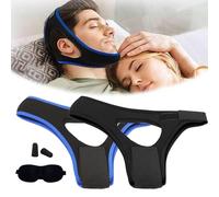 2Pcs Anti Snoring Chin Straps for Sleeping with 1pc Earplugs and 1pc Eye Mask, Adjustable Airflow Jaw Strap for Sleep Apnea, Breathable Stop Antisnoring Belt Aids for Men Women Kids