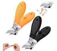 2PCS Anti-Splash Slanted Nail Clipper Wide Jaw Opening Toenail Clippers Slanted Ingrown Nail Clippers Long Handle Splashproof Nails Clipper Stainless Steel Curved Toe Trimmer for Women Men Thicknail
