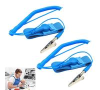 2PCS Anti Static Wrist Straps Anti Static Metal Adjustable Wrist Strap Coated Blue Band ESD Discharge with Alligator Clips and Grounding Wire Ground Yourself to Prevent Build Up of Static Electricity