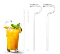 2PCS Anti Wrinkle Straw with Cleaning Brush, Glass Straws Drinking, Reusable Straws, Glass Straw Set Flute Style Design to Hook the Lips Horizontally for Smoothie Milk Coffee Cocktail Milkshake