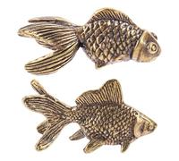 2Pcs Antique Brass Fish Statue Chinese Feng Shui Carp Figurines for Home Office Desk Decoration Lucky Wealth Ornament Vintage Style