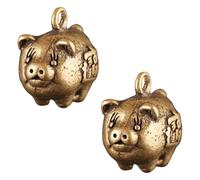 2pcs Antique Brass Little Pig Keyring Pendant for DIY Craft Projects | Golden Finish, Exquisitely Crafted Detail, Two-piece Set, Compact Charm for Beading Jewelry Making