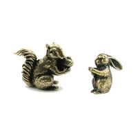 2PCS Antique Bronze Small Squirrel Rabbit Ornament Solid Copper Statue Figurines Brass Squirrels Nuts Tea Pet Incense Holder Desk Decoration