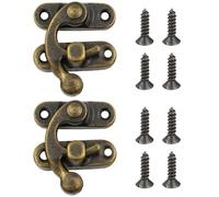 2pcs Antique Latch Hook Hasp, Vintage Swing Arm Catch Plated Bronze Hasp Hooks Lock with Mounting Screws for Cupboard DIY Suitcase Furniture Wooden Box Jewelry Case Cabinet