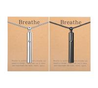 2PCS Anxiety Breathe Easy Necklaces, Anxiety Necklace, Mindfulness Breathing Necklace, Stress Relief Necklaces, Breathlace Stainless Steel Pendant for Natural Calm and Stress Relief (Silver+Black)
