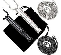2Pcs Anxiety Relief Necklace, With A Free Storage Bag, Steel Breathing Necklace, Calm Carry For Anxiety-Portable Stainless Steel Whistle Chain, Meditation, Gift For Women&Men (Silver & Black)