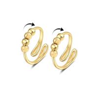2PCS Anxiety Ring for Womens Sterling Silver/Gold Ring Set Adjustable Fidget Rings with Beads Anxiety Stress Reliever Spinner Rings for Women Men(2J)