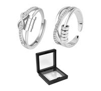 2PCS Anxiety Ring,Silver Fidget Rings for Anxiety Women,Rotatable Anxiety Rings for Women,Adjustable Open Cubic Spinner Bead Ring,Anxiety Rings for Girls,Fidget Ring for Anxiety,for Stress Relief