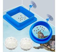 2pcs Aquatic Turtle Tank Accessories Feeding Ring and 2pcs Nitrifying Balls Set, Fish Food Holder and Aquatic Toys for Turtles Tortoise Goldfish Guppy Koi Puffer (Blue, Square+Round)