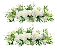2Pcs Arch Flowers, Artificial White Rose Decorative Floral Swags, Greenery Arbor Floral Arrangement, Wedding Arch Flower Swag for Sheer Drapes Door Wedding Party Wall Ceremony Decor (White)