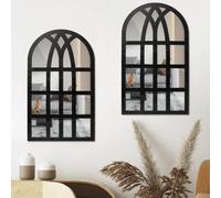 2Pcs Arched Window Mirror, Retro Indoor/Outdoor Garden Home Wall Mirror, Decal Acrylic Rectangle Windowpane Mirrors Sticker Farmhouse Entry Mirrors 44x22cm for Living Room Dining Room Bedroom