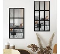 2Pcs Arched Window Mirror, Retro Indoor/Outdoor Garden Home Wall Mirror, Decal Acrylic Rectangle Windowpane Mirrors Sticker Farmhouse Entry Mirrors 44x22cm for Living Room Dining Room Bedroom