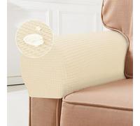 2Pcs Armrest Chair Covers, Sofa Slipcover Armrest Pads, Stretch Armchair Couch Arm Rest Cover, Anti-Slip Spandex Polyester Sofa Chair Arm Caps Slipcovers for Furniture Protector(COLOUR:Ivory)