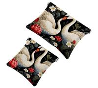 2Pcs Art Swan Flower-1607 Pocket Cosmetic Bag for Purses, Waterproof Makeup Bag Cosmetic Pouch, Portable No Zipper Makeup Bag, Multicolor 01, A:7.1x5.8in/18x14.8cm,B:4.7x4.5in/12x11.5cm