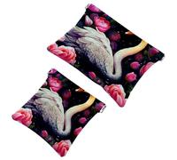 2Pcs Art Swan Flower-1640 Pocket Cosmetic Bag for Purses, Waterproof Makeup Bag Cosmetic Pouch, Portable No Zipper Makeup Bag, Multicolor 02, A:7.1x5.8in/18x14.8cm,B:4.7x4.5in/12x11.5cm