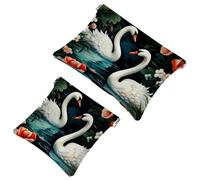 2Pcs Art Swan Flower-1640 Pocket Cosmetic Bag for Purses, Waterproof Makeup Bag Cosmetic Pouch, Portable No Zipper Makeup Bag, Multicolor 09, A:7.1x5.8in/18x14.8cm,B:4.7x4.5in/12x11.5cm