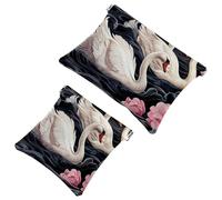 2Pcs Art Swan Flower-1640 Pocket Cosmetic Bag for Purses, Waterproof Makeup Bag Cosmetic Pouch, Portable No Zipper Makeup Bag, Multicolor 07, A：7.1x5.8in/18x14.8cm，B:4.7x4.5in/12x11.5cm