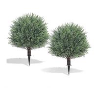 2PCS Artificial Cedar Topiary Ball Trees,40cm UV Resistant Lifelike Faux Cypress Plants with Ground Spike,Large Fake Evergreen Shrubs Bushes for Porch Front Garden Home Decor
