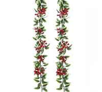 2Pcs Artificial Christmas Garland 69in Holly Leaves with Red Berries Set | Plastic Material Lightweight Build Flexible Wired for stem For Shaping Suits Mantel Doorway Staircase Holiday Decoration