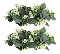 2pcs Artificial Eucalyptus Candle Ring Small Wreath Faux Green Leaf | PE and Silk Flowers Material, Boho Minimalist Style, Easy to Clean, Year-round Use, Fits Candle Holders and Centerpiece