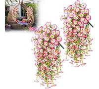 2PCS Artificial Hanging Baskets for Outdoor, Faux Morning Glory Hanging Flowers, Fake Hanging Plants for Garden, Porch, Window & Wedding Decor - Spring Outdoor Decorations (Pink)