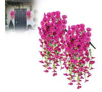2PCS Artificial Hanging Flower Baskets - Realistic Fake Morning Glory & Silk Mums Basket, UV-Resistant Outdoor Faux Plants for Porch, Garden, Pergola - Spring Summer Home Wall Party Decor (Rose Red)